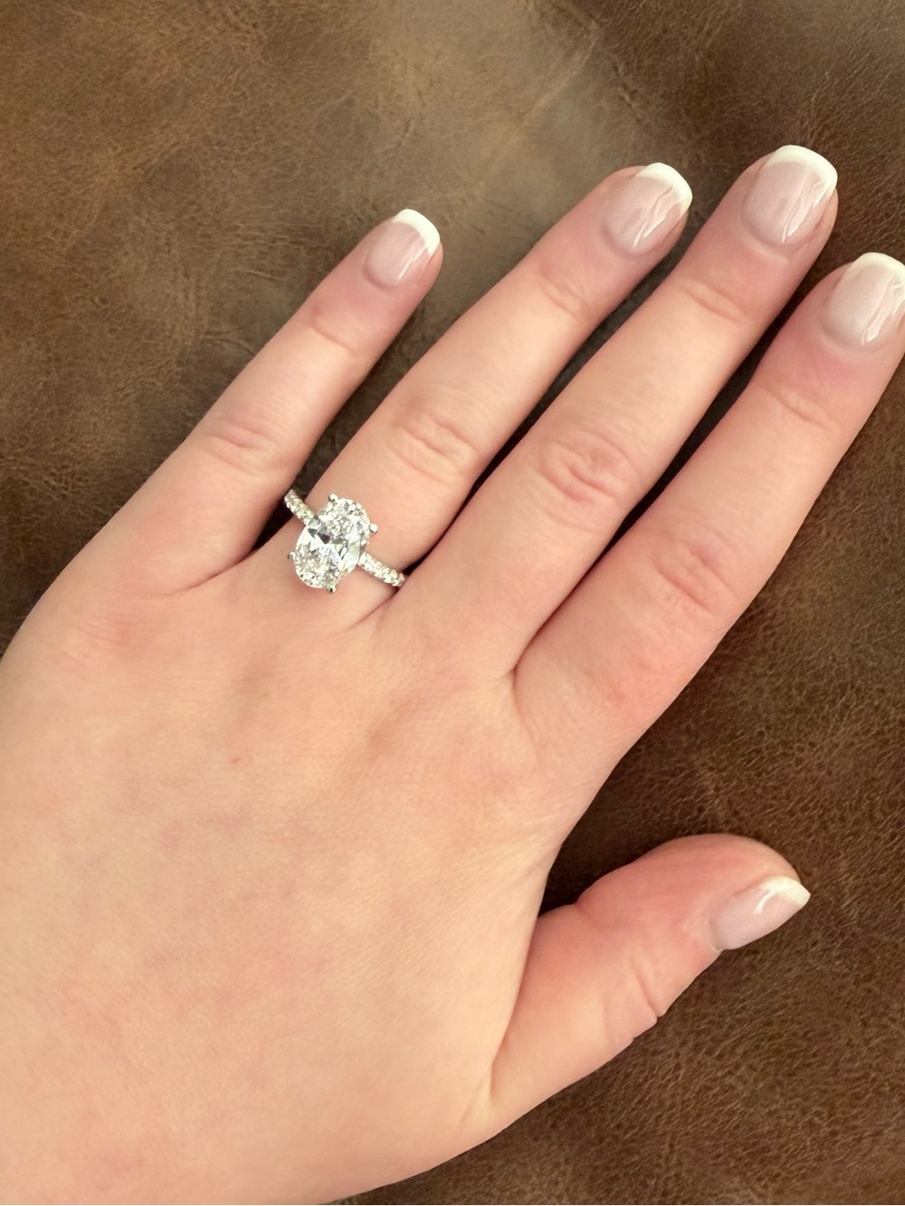 3CT Oval Cubic Zirconia Hidden Halo Engagement Ring Silver Pavé Band